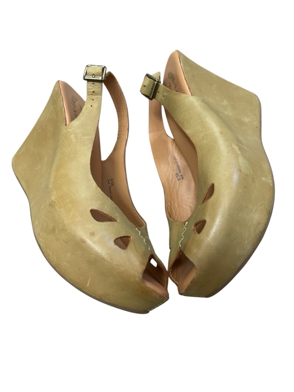 Retro 70s Kork-Ease Leather Peep-Toe Platform Wedge Slingbacks Festival Boho - Picture 3 of 6